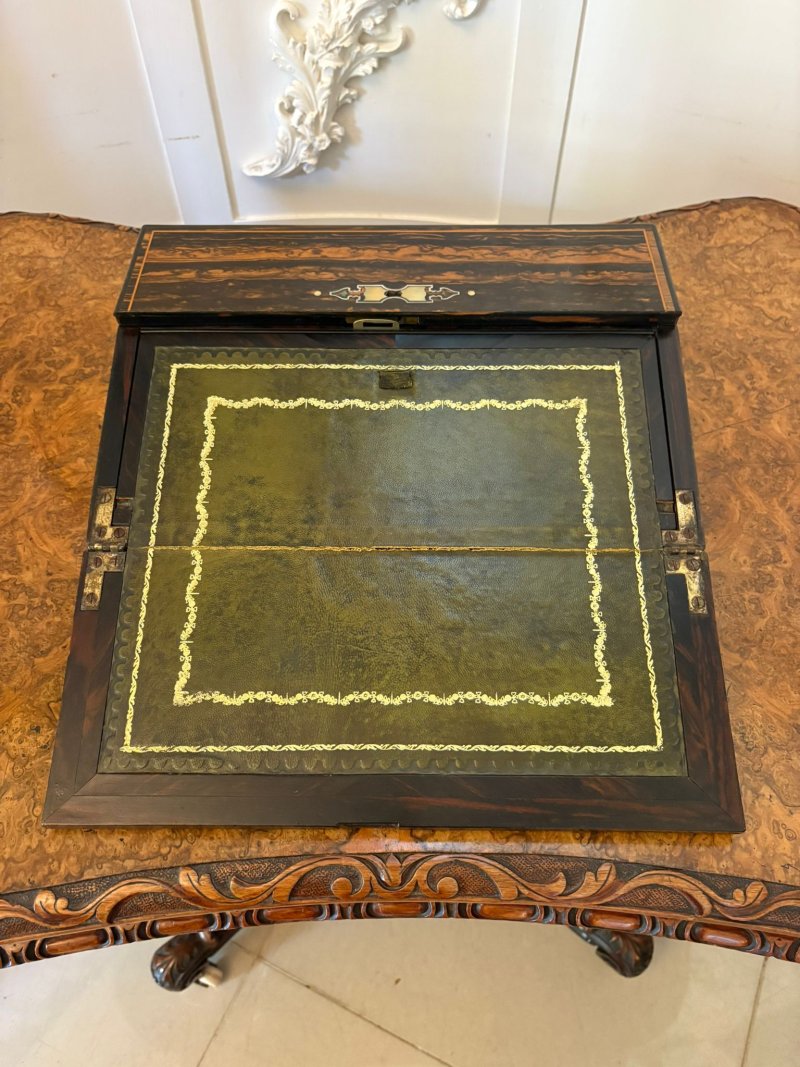 Unusual Antique Victorian Quality Inlaid Coromandel Wood Writing Box - Image 7